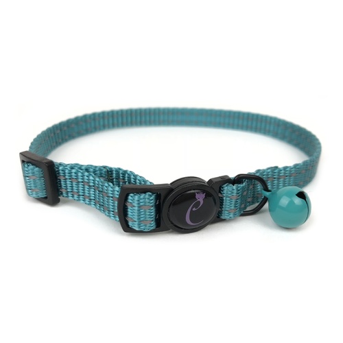 Cattitude Classic Reflective Cat Collar with Breakaway Safety Clip & Bell - Turquoise main image