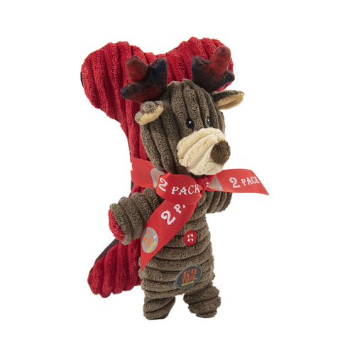 Charming Pet Frosty Fellows Plush Christmas Dog Toy - Reindeer & Bone 2-Pack main image