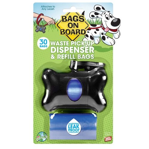 Bags on Board Black Bone Dispenser + 2 Rolls (30 Leak Proof Bags)
