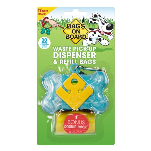 Bags on Board Dog Waste Pick up Dispenser + Bonus 30 Bags - Turquoise Marble Bone