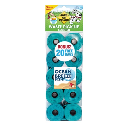 Bags on Board Large Waste Pick up Bags - Ocean Breeze Scented - 10rolls/140 Bags main image
