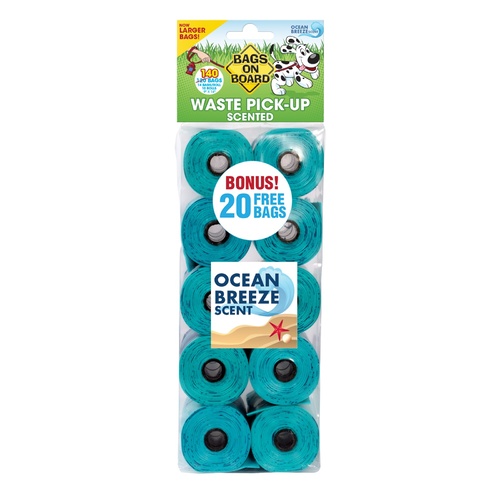 Bags on Board Large Waste Pick up Bags - Ocean Breeze Scented - 10rolls/140 Bags main image