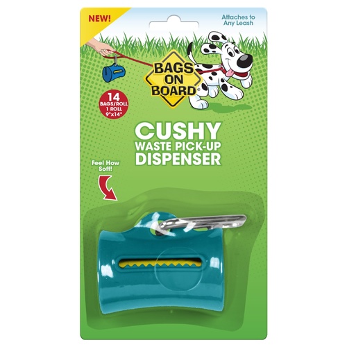Bags on Board Cushy Dog Waste Pick-up Bag Dispenser + Bonus 14 Bags - Teal