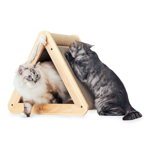 Ibiyaya Hideout Wooden Cat Scratching Post with Replaceable Cardboard Inserts main image