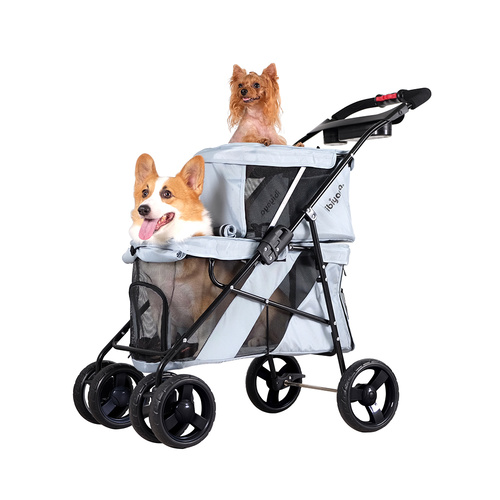 Ibiyaya Double Decker Pet Stroller for Multiple Pets - Silver Gray main image