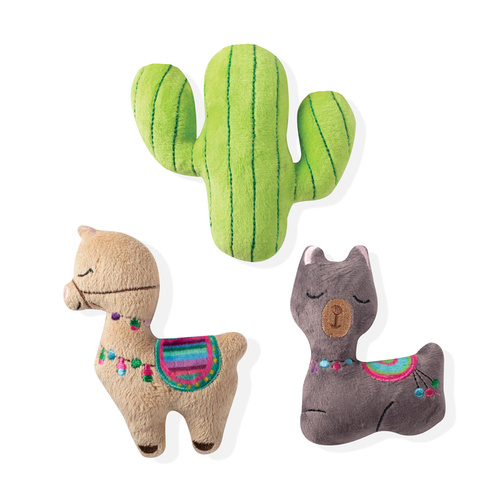 Fringe Studio Minis Llama Cactus 3-Piece Plush Dog Toy Set main image