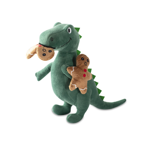 Fringe Studio Christmas Oh Snap! T-Rex and Cookies Plush Squeaker Dog Toy main image