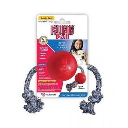 3 x KONG Classic Ball with Rope Non-Toxic Rubber Fetch Dog Toy - Small main image