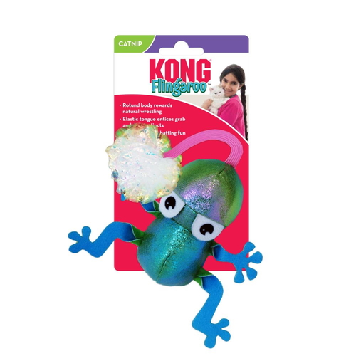 3 x KONG Flingaroo Frog Interactive Crinkly Cat Toy main image