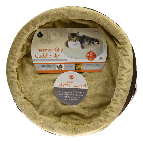 K&H Thermo Kitty Cuddle Up Heated Pet Bed for Cats & Small Dogs in Polarfleece Mocha main image