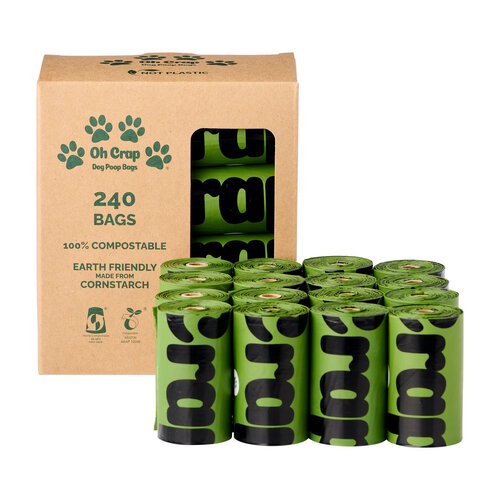 Oh Crap Compostible Corn Starch Dog Poop Bags - 240 Bags (16 rolls x 15 Bags per roll) main image