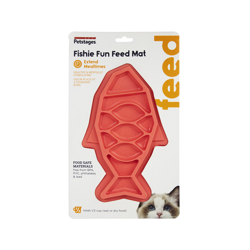 Petstages Fishie Fun Feed Mat Wet and Dry Slow Food Bowl for Cats - Pink main image