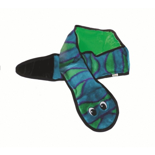 Outward Hound Invincibles Plush Low Stuffing Squeaker Dog Toy - Blue & Green Snake main image