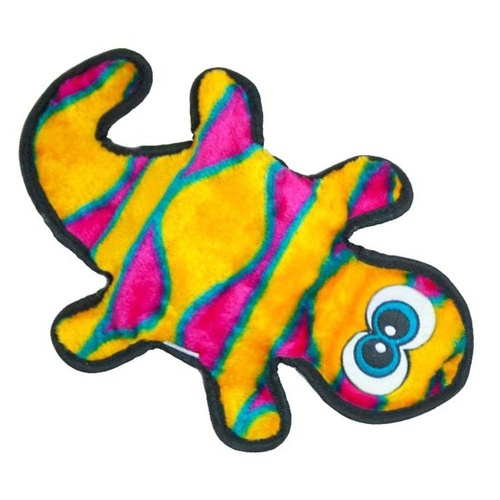 Outward Hound Invincibles Plush Low Stuffing Squeaker Dog Toy - Orange & Pink Gecko main image