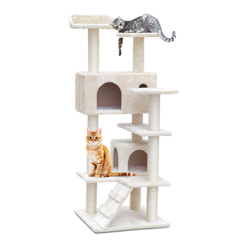 Cat Tree 134cm Trees Scratching Post Scratcher Tower Condo House Furniture Wood Beige main image