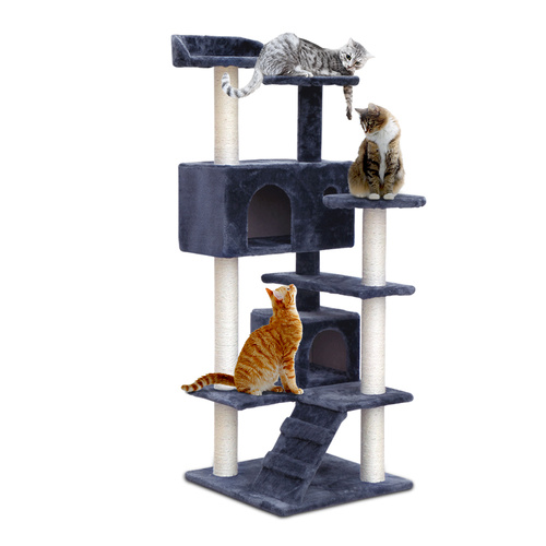 Cat Tree 134cm Trees Scratching Post Scratcher Tower Condo House Furniture Wood Grey main image