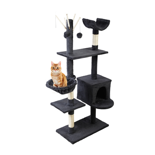 Cat Tree 140cm Trees Scratching Post Scratcher Tower Condo House Furniture Wood main image