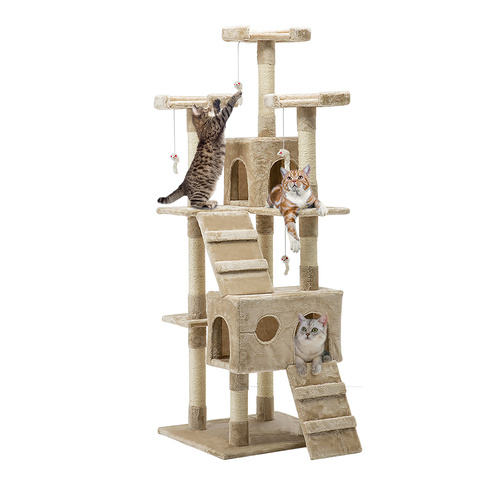 Cat Tree 180cm Trees Scratching Post Scratcher Tower Condo House Furniture Wood Beige main image
