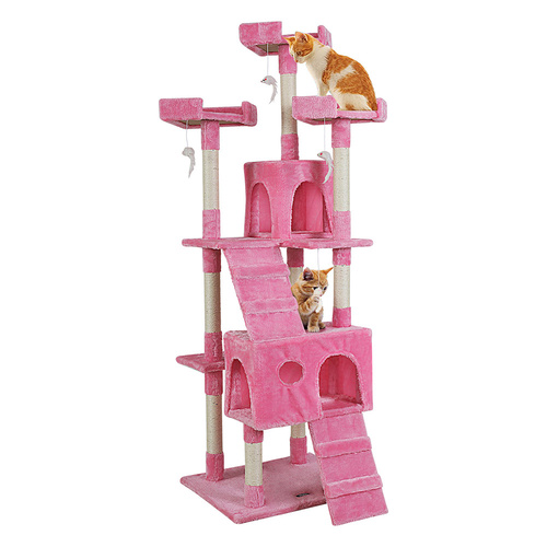 Cat Tree 180cm Trees Scratching Post Scratcher Tower Condo House Furniture Wood Pink main image