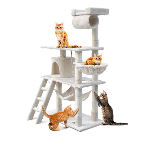 Cat Tree 141cm Trees Scratching Post Scratcher Tower Condo House Furniture Wood Beige main image