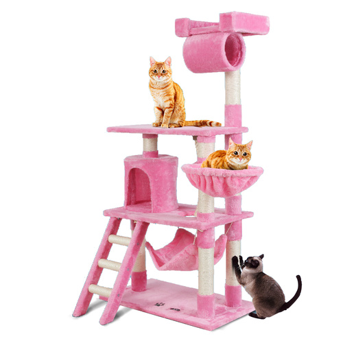 Cat Tree 141cm Trees Scratching Post Scratcher Tower Condo House Furniture Wood Pink main image