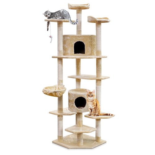 Cat Tree 203cm Trees Scratching Post Scratcher Tower Condo House Furniture Wood Beige main image
