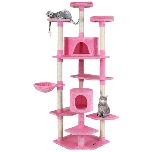 Cat Tree 203cm Trees Scratching Post Scratcher Tower Condo House Furniture Wood Pink main image