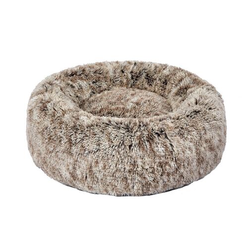 Pet Bed Cat Dog Donut Nest Calming Mat Soft Plush Kennel - Brown main image