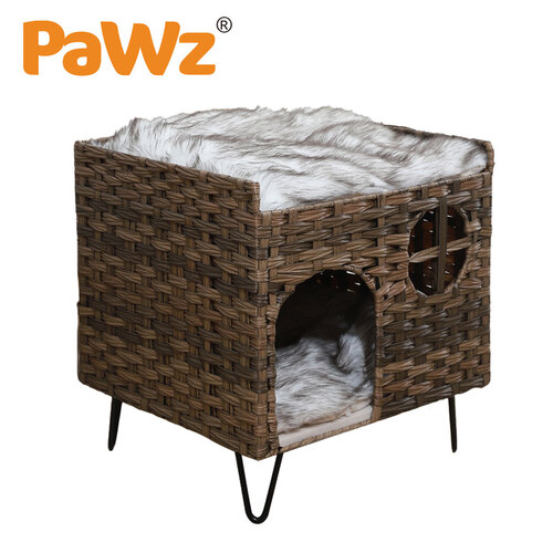 Rattan Cat and Small Dog Enclosed Pet Bed Puppy House with Soft Cushion main image