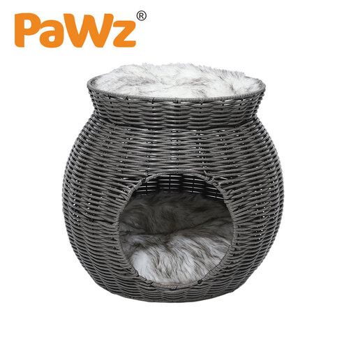 Rattan Cat and Small Dog Enclosed Pet Bed Puppy House with Soft Cushion main image