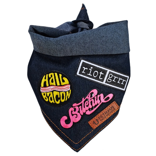 Pethaus Australia Bitchin' 3-Patch Denim Pet Bandana for Cats & Dogs
