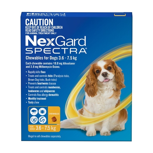 Nexgard Spectra Flea, Tick, Heart & All-Wormer Chew for Dogs 3.6-7.5kg main image