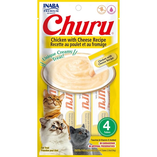 Inaba Cat Churu Meal Topper Treat - Creamy Chicken & Cheese Recipe 24 x 14g Tubes