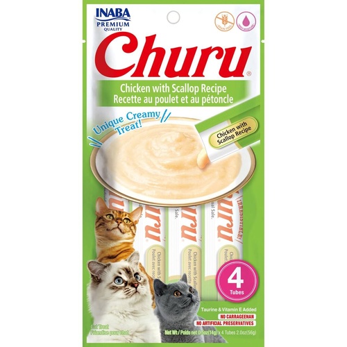 Inaba Cat Churu Meal Topper Treat - Creamy Chicken & Scallop Recipe 24 x 14g Tubes