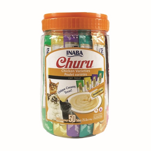Inaba Cat Churu Meal Topper Treat - Creamy Chicken Varieties 50 x 14g Tubes main image