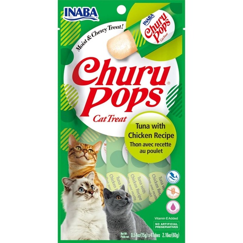 Inaba Cat Churu Pops Meal Topper Treat - Creamy Tuna & Chicken Recipe 24 x 15g Tubes