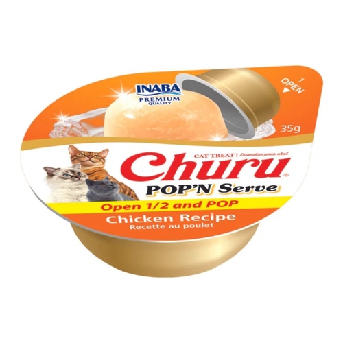 Inaba Cat Pop'n Serve Food or Meal Topper Chicken Recipe 8 x 35g Cups main image