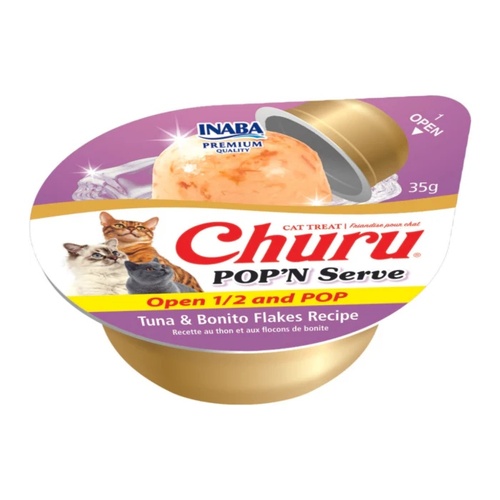 Inaba Cat Churu Pop'N Serve Treat or Meal Topper Tuna & Bonito Flakes 8 x 35g Cups main image