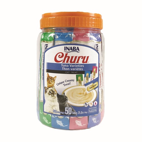 Inaba Cat Churu Pops Meal Topper Treat - Creamy Tuna Varieties 50 x 15g Tubes main image