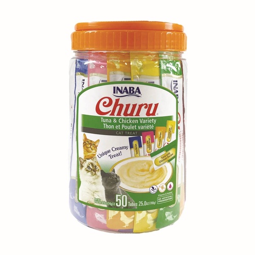 Inaba Cat Churu Pops Meal Topper Treat - Creamy Tuna & Chicken Varieties 50 x 15g Tubes main image