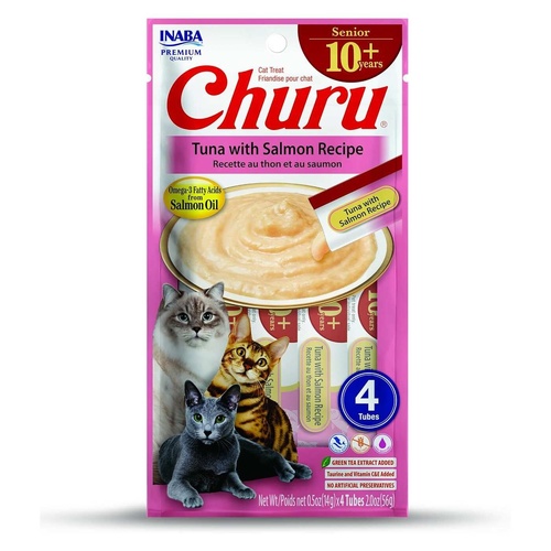 Inaba Senior Cat Churu Meal Topper Treat - Creamy Tuna & Salmon Recipe 24 x 14g Tubes