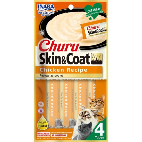 Inaba Cat Churu Meal Topper Treat - Skin & Coat Creamy Chicken Recipe 24 x 14g Tubes