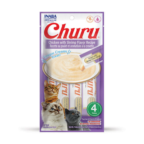 Inaba Cat Churu Meal Topper Treat - Creamy Chicken & Shrimp Recipe 24 x 14g Tubes