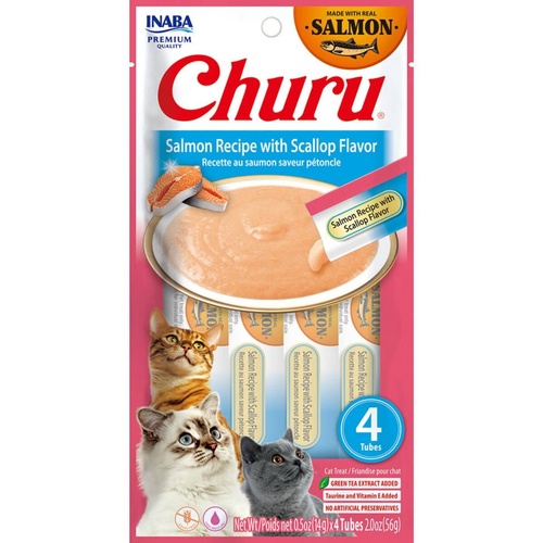 Inaba Cat Churu Meal Topper Treat - Creamy Salmon & Scallop Recipe 24 x 14g Tubes