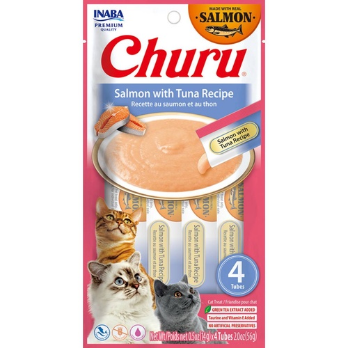 Inaba Cat Churu Meal Topper Treat - Creamy Salmon & Tuna Recipe 24 x 14g Tubes main image
