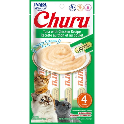 Inaba Cat Churu Meal Topper Treat - Creamy Tuna & Chicken Recipe 24 x 14g Tubes