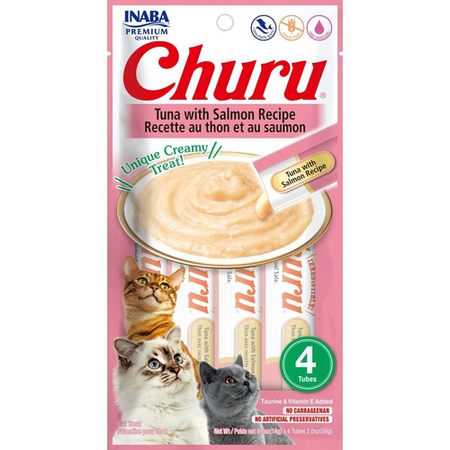 Inaba Cat Churu Meal Topper Treat - Creamy Tuna & Salmon Recipe 24 x 14g Tubes