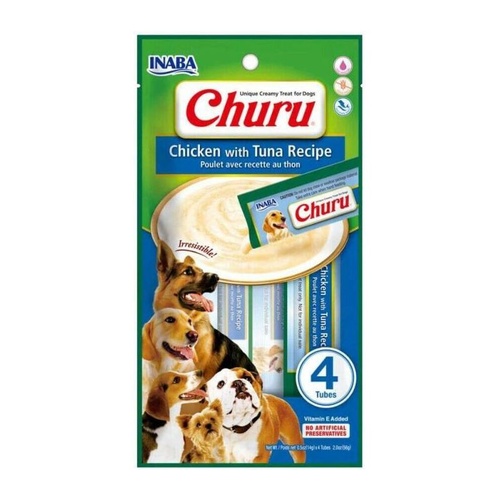Inaba Dog Churu Meal Topper Treat - Creamy Chicken & Tuna Puree - 24 x 14g Tubes