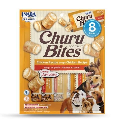 Inaba Dog Churu Bites Treats Chicken Wraps with Creamy Chicken Filling 48 x 12g Tubes