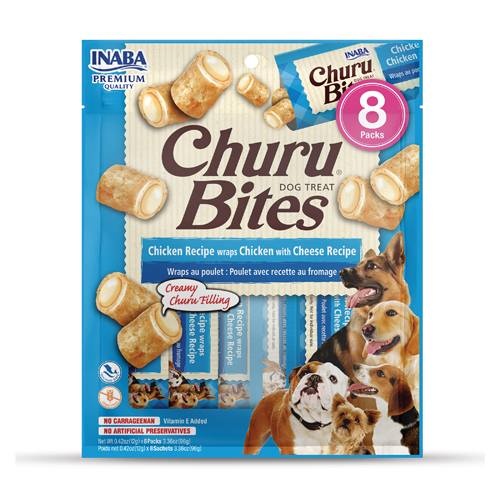 Inaba Dog Churu Bites Treats Chicken Wraps with Creamy Cheese Filling 48 x 12g Tubes main image